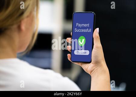 Online Money Transfer Confirmed. Rent Payment Success Stock Photo