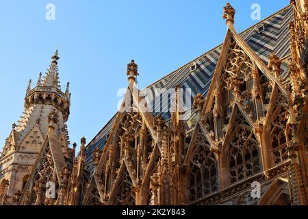 Gotik, Kirche, Figuren, Österreich, Wien Kirche, Wien Dom, Stephansdom, er ist das Wahrzeichen von Wien Stock Photo