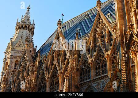 Gotik, Kirche, Figuren, Österreich, Wien Kirche, Wien Dom, Stephansdom, er ist das Wahrzeichen von Wien Stock Photo