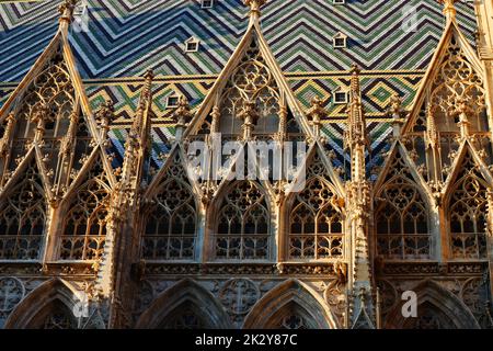 Gotik, Kirche, Figuren, Österreich, Wien Kirche, Wien Dom, Stephansdom, er ist das Wahrzeichen von Wien Stock Photo