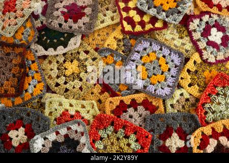 Granny squares. Colored wool knitting crocheting Stock Photo