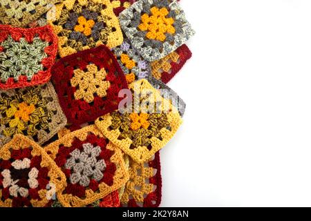 Granny squares. Colored wool knitting crocheting Stock Photo
