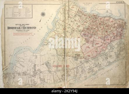 Cartographic, Maps. 1917. Lionel Pincus and Princess Firyal Map Division. Staten Island (New York, N.Y.) Outline & Index Map of The Borough of Richmond (Staten Island); Explanation; Note Stock Photo