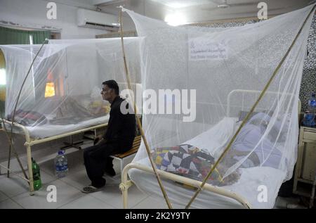 Hyderabad, Pakistan. 23rd Sep, 2022. Dengue Virus and Malaria patients are being treated in isolation ward established at Civil Hospital in Hyderabad on Friday, September 23, 2022. In the wake of an alarming surge in cases of dengue fever in Karachi and other parts of the province, the Sindh government reserved 44 special wards in different hospitals for treatment of the increasing number of patients. Credit: Asianet-Pakistan/Alamy Live News Stock Photo