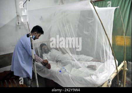 Hyderabad, Pakistan. 23rd Sep, 2022. Dengue Virus and Malaria patients are being treated in isolation ward established at Civil Hospital in Hyderabad on Friday, September 23, 2022. In the wake of an alarming surge in cases of dengue fever in Karachi and other parts of the province, the Sindh government reserved 44 special wards in different hospitals for treatment of the increasing number of patients. Credit: Asianet-Pakistan/Alamy Live News Stock Photo