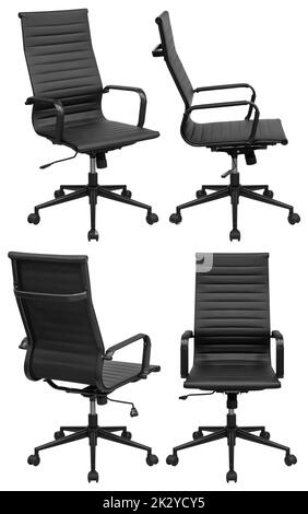 Black office chair. Isolated on a white background. View from different sides Stock Photo