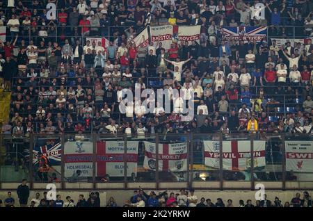 England fans in the stands during the UEFA Nations League match at San Siro Stadium in Milan, Italy. Picture date: Friday September 23, 2022. Stock Photo
