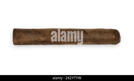 Brown Cuban cigar horizontal isolated on white background Stock Photo