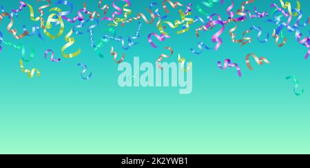 Seamless pattern of falling festive multi colored ribbon. Bright festive tinsel on white background. Design for Birthday Celebration, New Year, Merry Stock Vector