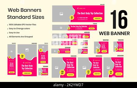Web sets of baby toy collections with sale banner, baby collar sizes web banner design. It's a toy blog post. Vector illustration of multipurpose web kits Stock Vector