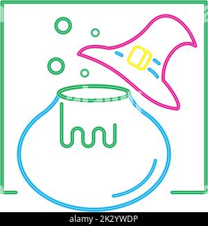 halloween cauldron and witch hat Stock Vector