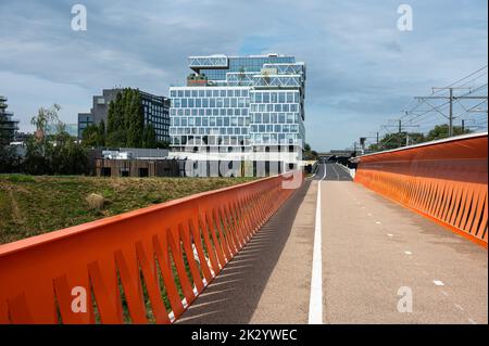 Zaventem, Flemish Brabant Region, Belgium, 09 18 2022 - Biking bridge over the ring speedway Stock Photo
