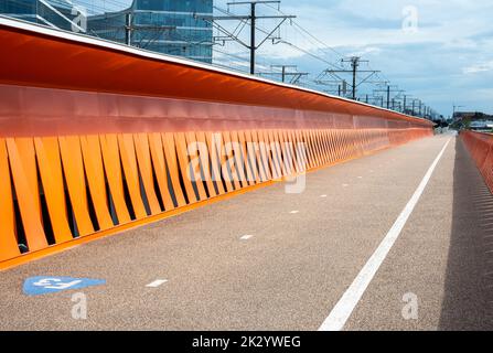 Zaventem, Flemish Brabant Region, Belgium, 09 18 2022 - Biking bridge over the ring speedway Stock Photo