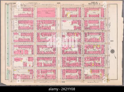 Cartographic, Maps. 1916. Lionel Pincus and Princess Firyal Map Division. Atlases, Manhattan (New York, N.Y.), Real property , New York (State) , New York Plate 118: Bounded by E. 95th Street, Third Avenue, E. 89th Street and (Central Park) Fifth Avenue Part of Section 5 Stock Photo