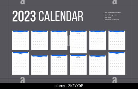Calendar design 2023, January to December corporate calendar design planner template. Vector illustration of a 12-month calendar Stock Vector