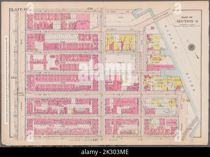 Cartographic, Maps. 1916. Lionel Pincus and Princess Firyal Map Division. Atlases, Manhattan (New York, N.Y.), Real property , New York (State) , New York Plate 152: Bounded by W. 139th Street, Fifth Avenue, E. 138th Street, (Harlem River) Madison Avenue, E. 135th Street, Park Avenue, E. 133rd Street, W. 133rd Street and Lenox Avenue Part of Section 6 Stock Photo