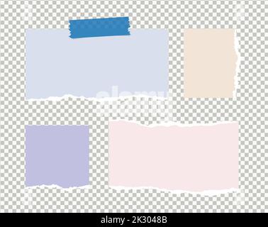 Torn, ripped pieces of paper are on gray squared background for text. Stock Vector