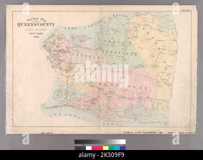 Cartographic, Maps. 1891. Lionel Pincus and Princess Firyal Map Division. Queens County (N.Y.) Plate 1: Outline Map of Queens County, Long Island, New York, 1891. Stock Photo