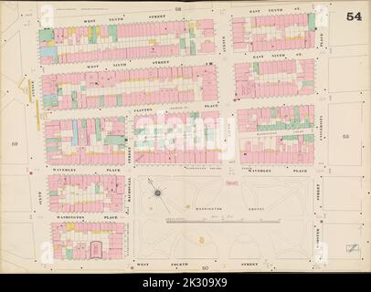 Cartographic, Maps. 1895. Lionel Pincus and Princess Firyal Map Division. Fire insurance , New York (State), Real property , New York (State), Cities & towns , New York (State) Manhattan, Double Page Plate No. 54 Map bounded by E. 10th St., Wooster St., University Pl., W. 4th St., 6th Ave., W. 10th St. Stock Photo