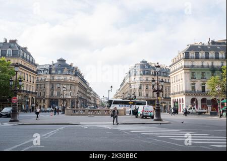 Paris, France - August 26 2022: View from Paris Opera House built 1861-1875, historical monument in Paris, France. View of buildings and people Stock Photo