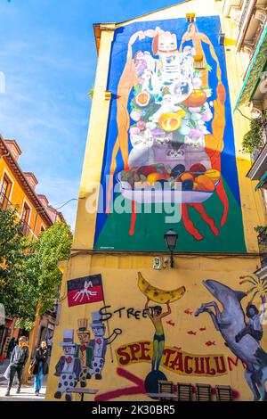 Eversiempre, Nicolas Romero, Argentinian artist and painter's mural on Matisse's dance, cats - C Embajadores, madrid, Spain Stock Photo