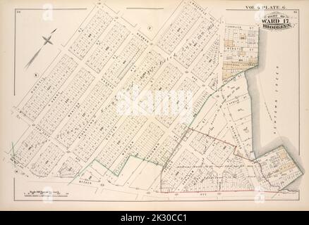 Cartographic, Maps. 1880. Lionel Pincus and Princess Firyal Map Division. Brooklyn (New York, N.Y.), Real property , New York (State) , New York Vol. 6. Plate, G. Map bound by Norman Ave. Kingsland Ave., Meserole Ave., Charlick St., Newtown Creek, Meeker Ave., Van Pelt Ave., N. Henry St., Van Cott Ave., Russell St.; Including Webster St., Pollock St., Nassau Ave., Monitor St., Sutton St., Morgan St., Hausman St., Apollo St., Van Dam St., Varick St., Bridgewater St., Morse St., Lake St. Stock Photo