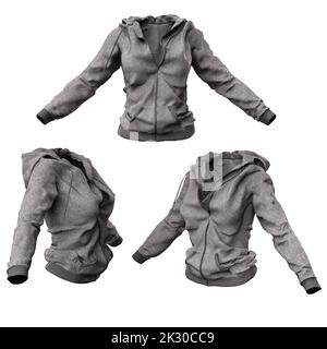 Women’s Gray Hoodie, 3D Illustration, 3D Rendering Stock Photo