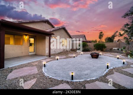 sunset back yard and patio Stock Photo