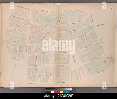 Cartographic, Maps. 1852. Lionel Pincus and Princess Firyal Map Division. Manhattan (New York, N.Y.), Real property , New York (State) , New York, Fire insurance Plate 1: Map bounded by Bowling Green Row, Marketfield Street, Beaver Street, William Street, Old Slip, South Street, Whitehall Street, State Street Stock Photo