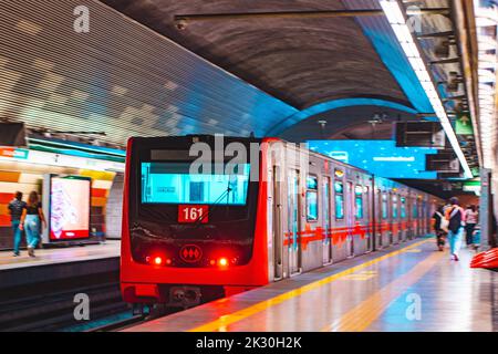 Santiago, Chile -  January 2022: A Metro de Santiago train at Line 5 Stock Photo