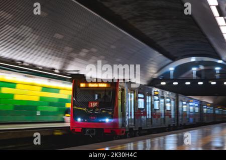 Santiago, Chile -  January 2022: A Metro de Santiago train at Line 5 Stock Photo