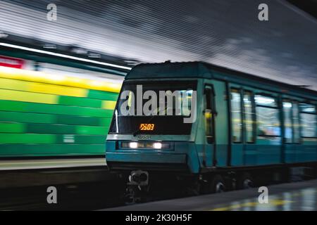 Santiago, Chile -  January 2022: A Metro de Santiago train at Line 5 Stock Photo