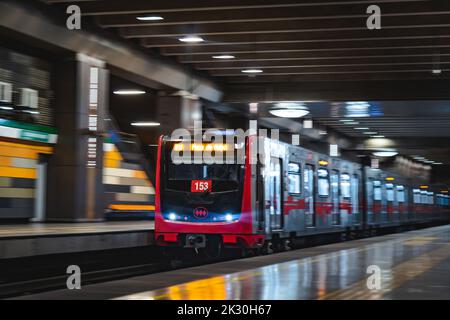 Santiago, Chile -  January 2022: A Metro de Santiago train at Line 5 Stock Photo