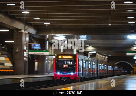 Santiago, Chile -  January 2022: A Metro de Santiago train at Line 5 Stock Photo