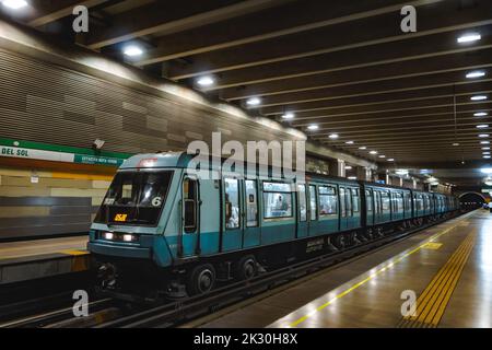 Santiago, Chile -  January 2022: A Metro de Santiago train at Line 5 Stock Photo