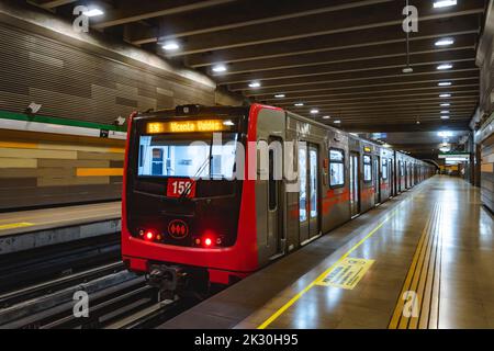 Santiago, Chile -  January 2022: A Metro de Santiago train at Line 5 Stock Photo