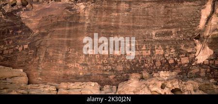 Rockface covered with Nabataean rock art Al Ula Saudi Arabia Stock Photo