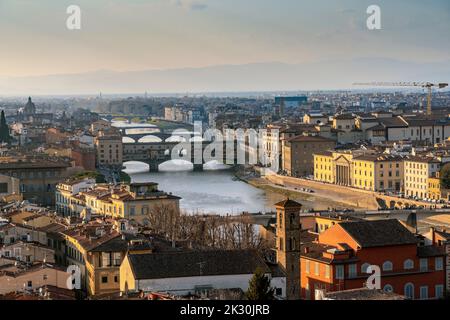 Italy, Tuscany, Florence, Arno River and surrounding buildings Stock Photo