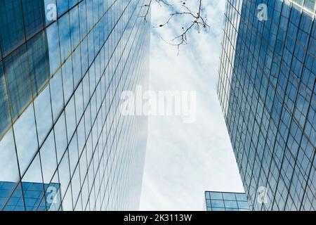 Low angle view of two tall skyscrapers Stock Photo