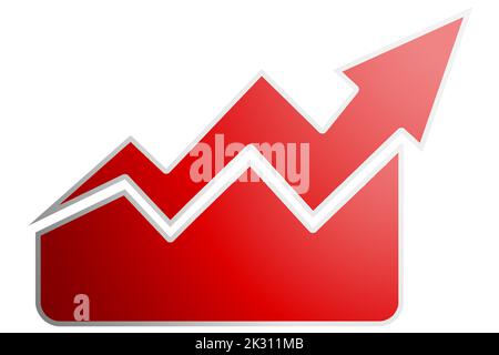 Red rising arrow isolated on white background, 3d rendering Stock Photo