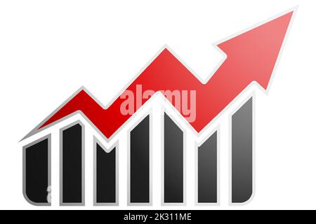 Red rising arrow isolated on white background, 3d rendering Stock Photo