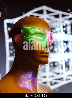 Digitally generated image of robot wearing futuristic smart eyeglasses Stock Photo