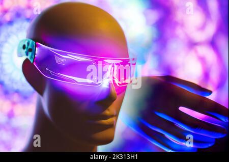 Digitally generated image of robot wearing futuristic eyeglasses Stock Photo