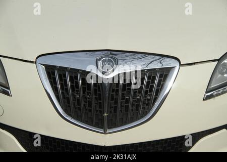 Front of a Lancia vehicle, with the logo/ symbol on it. Stock Photo