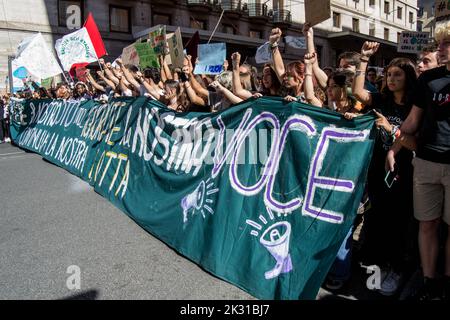 Rome, Italy. 23rd Sep, 2022. Young people in the streets demonstrate for the global climate strike and in over 70 Italian cities called by the international movement for the environment. The banner that opened the Rome demonstration read: ''You want our vote but ignore our voice. Let's continue our fight' (Credit Image: © Patrizia Cortellessa/Pacific Press via ZUMA Press Wire) Credit: ZUMA Press, Inc./Alamy Live News Stock Photo