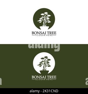 Bonsai logo design silhouette icon vector Stock Vector