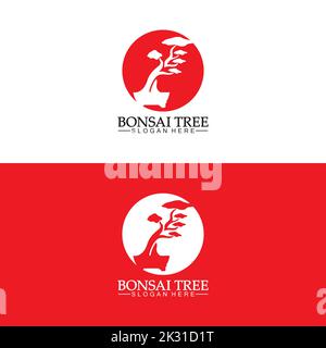 Bonsai logo design silhouette icon vector Stock Vector