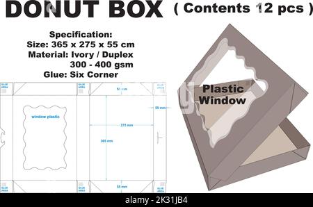 Very cool and simple donut box. In addition to its attractive shape, This box is also easy to carry. This box can also be used for cake boxes, bread. Stock Vector