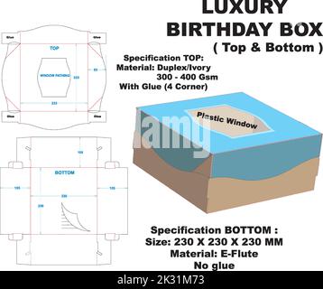 Fancy birthday tart box. The bottom box is made with lock thats is easy to assemble and easy to open when taking the cake. HAPPY BIRTHDAY Stock Vector
