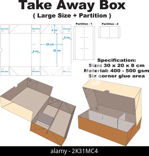 Take Away  Large Box Dieline Stock Vector